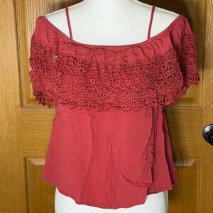 Elegant Lace Off-Shoulder Top - Maroon